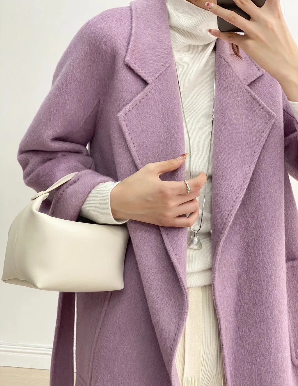 Purple Double-Sided Cashmere Coat For Women In Autumn And Winter, Fashionable And High-End, Loose And Medium Length Coat