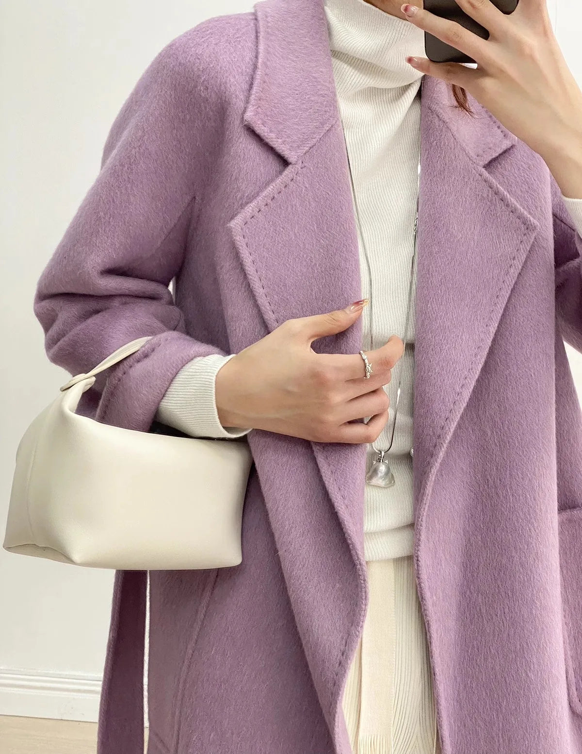 Purple Double-Sided Cashmere Coat For Women In Autumn And Winter, Fashionable And High-End, Loose And Medium Length Coat