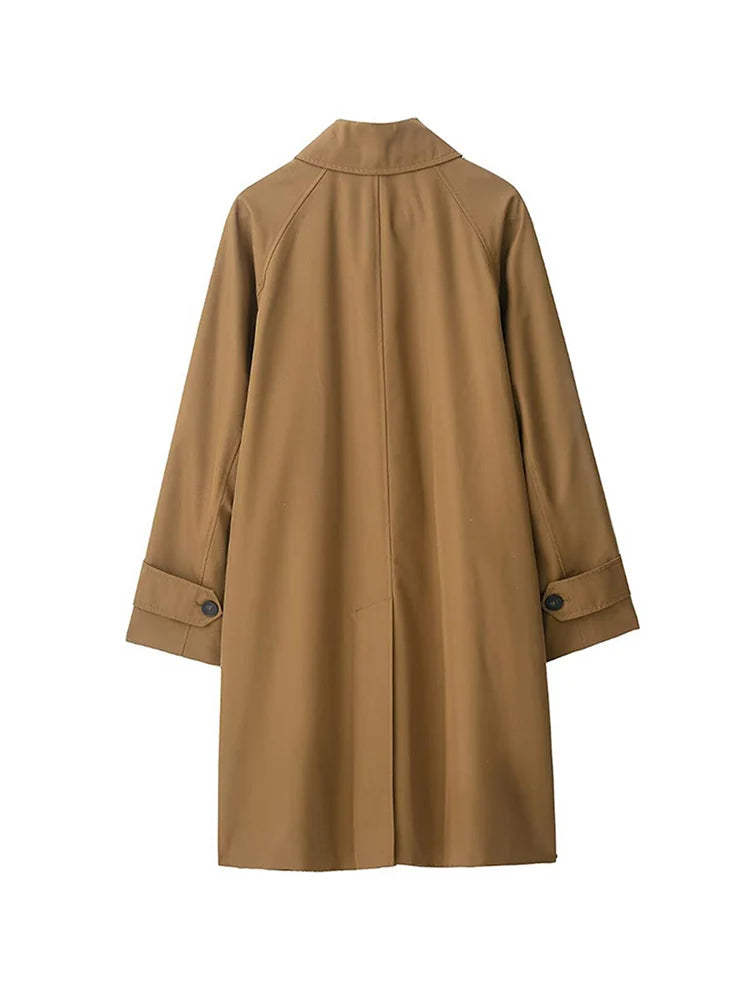 2025 New Women Mid-length Trench Coat Solid Single-Breasted Stand Collar Classic Windbreaker Female Casual Chic Outerwear