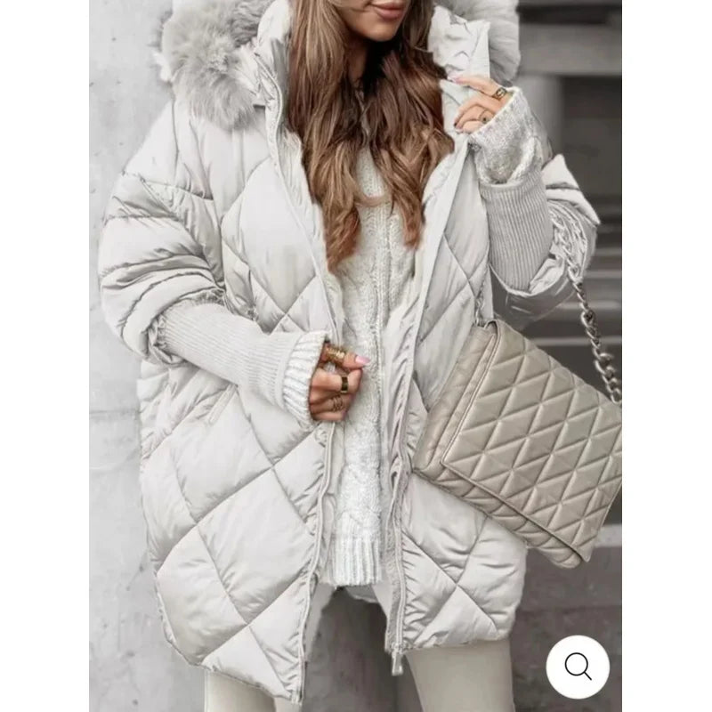 Winter Women Long Sleeve Warm Thickened Coats Fashion Temperament Hooded Zipper Commuter Wind Women's Coat Cotton-padded Jacket
