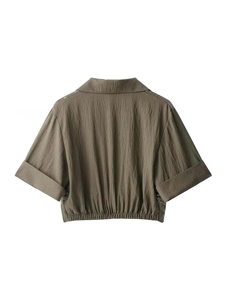 2025 Fashion Elegant Woman Embroidery Short Skirts Sets Women Leisure 2 Piece New Summer Lapel Short Tops +Skirts Two Piece