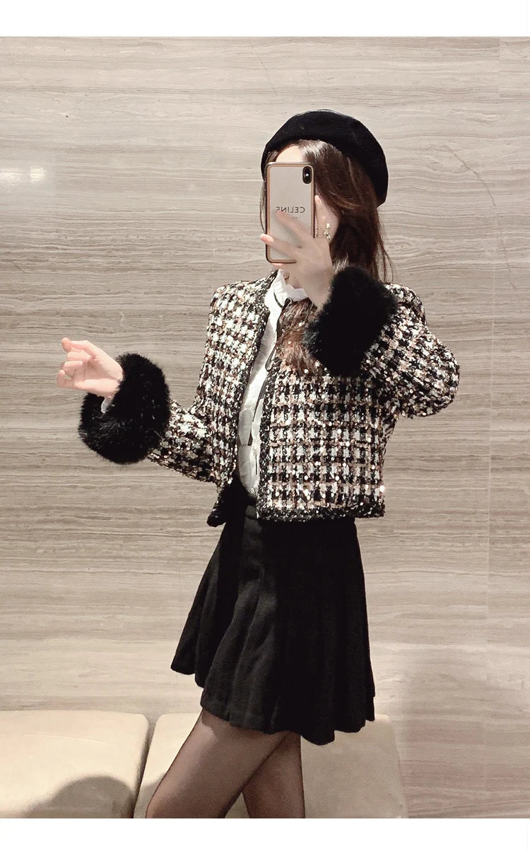 2024 autun winter Lady Short Coats For Women Casual Tweed Jackets Elegant Fashion Outerwears Chaquetas Casaco abrigos de mujer