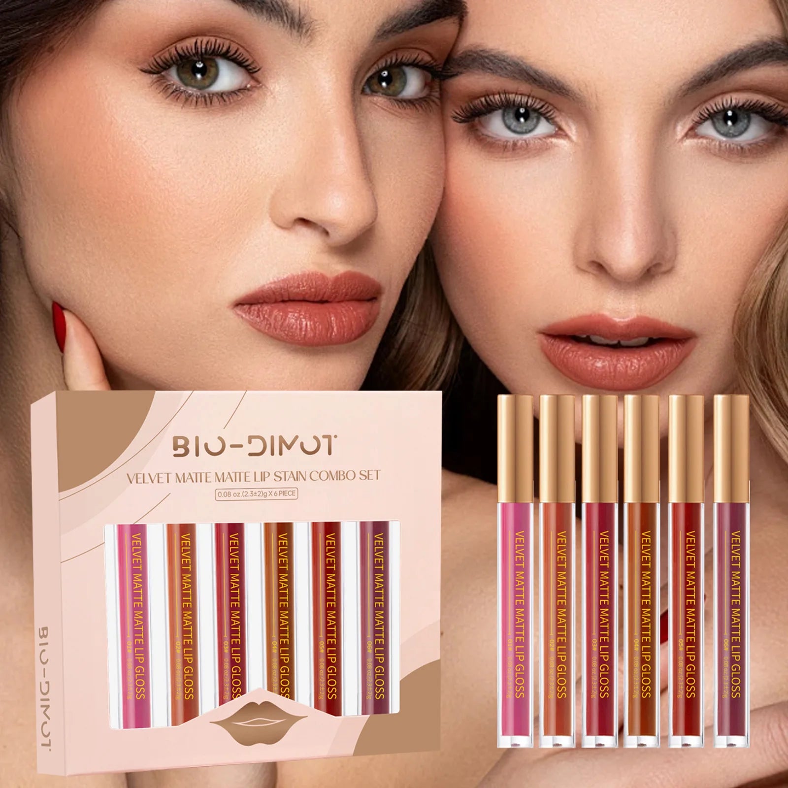 6pcs/set Nude Lip Gloss Matte Velvet Lipstick Makeup Waterproof Long-lasting Liquid Lipstick Women Moist Lip Tint Cosmetics