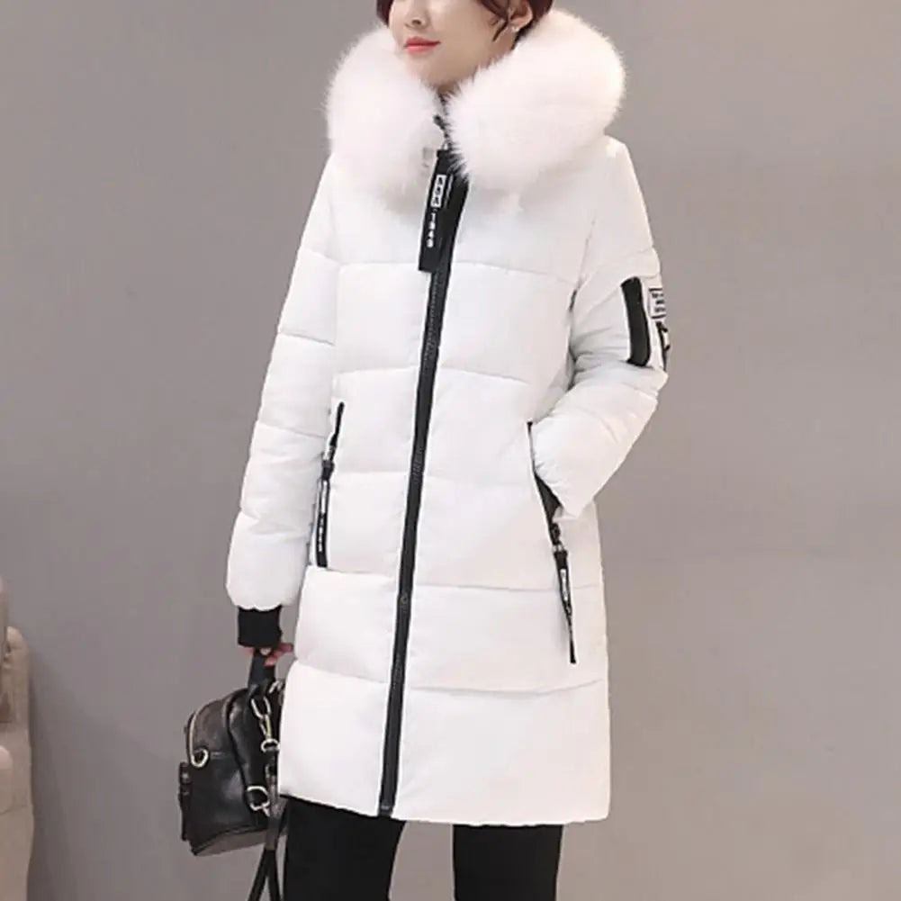 Hooded Cotton Coat Women Hooded Winter Coat Stylish Women's Winter Cotton Coat Thickened Windproof Warm with Hood Zipper Pockets