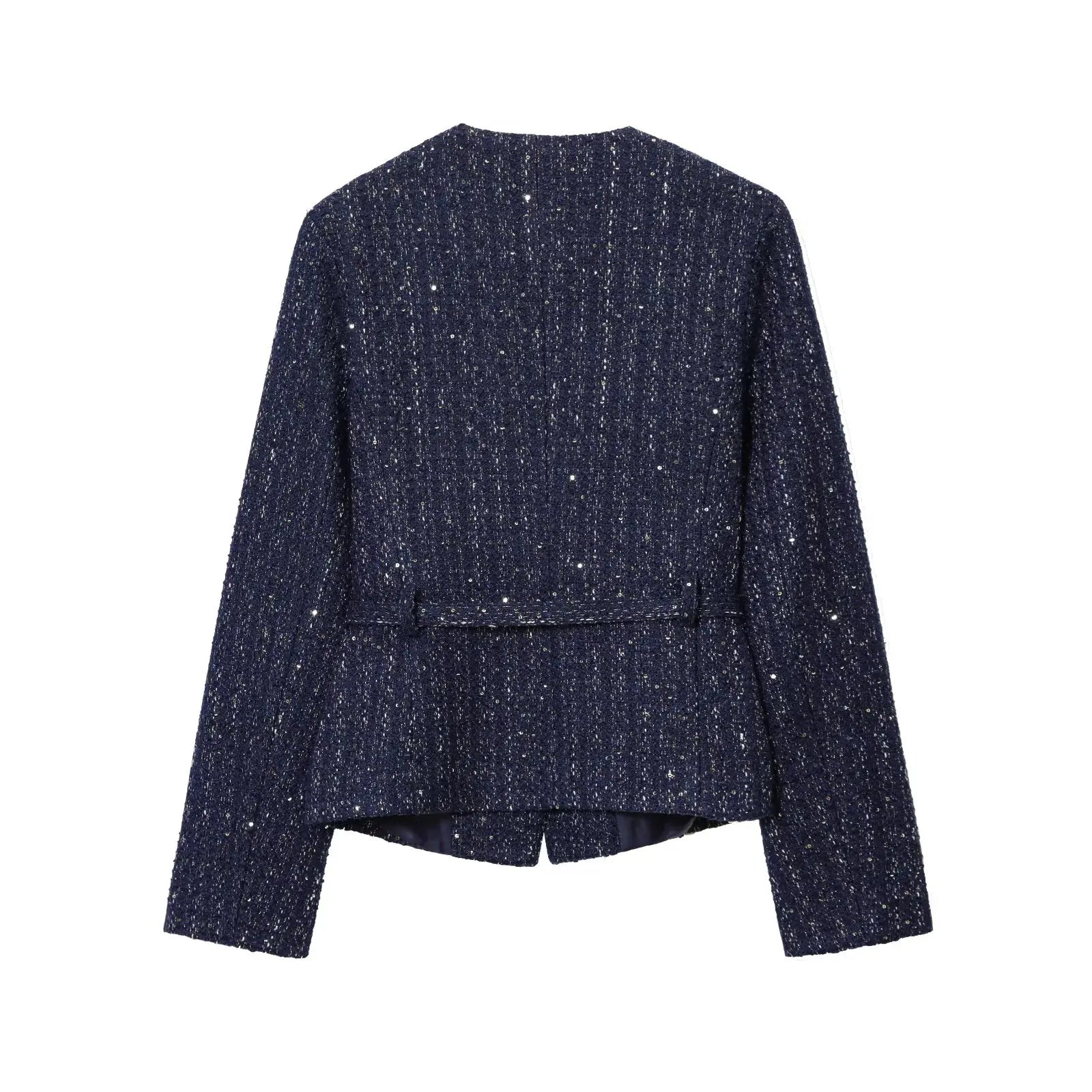 BSAY tweed jacket with belt women's clothing autumn winter new Round long sleeved button up outerwear chic France short coats