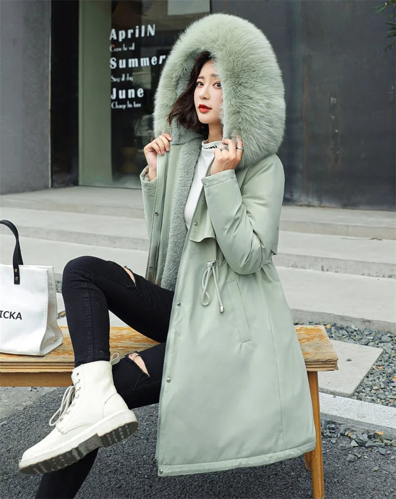Winter Jacket 2025 New Women Parka Clothes Long Coat Wool Liner Hooded Jacket Fur Collar Thick Warm Snow Wear Padded Parka 6XL