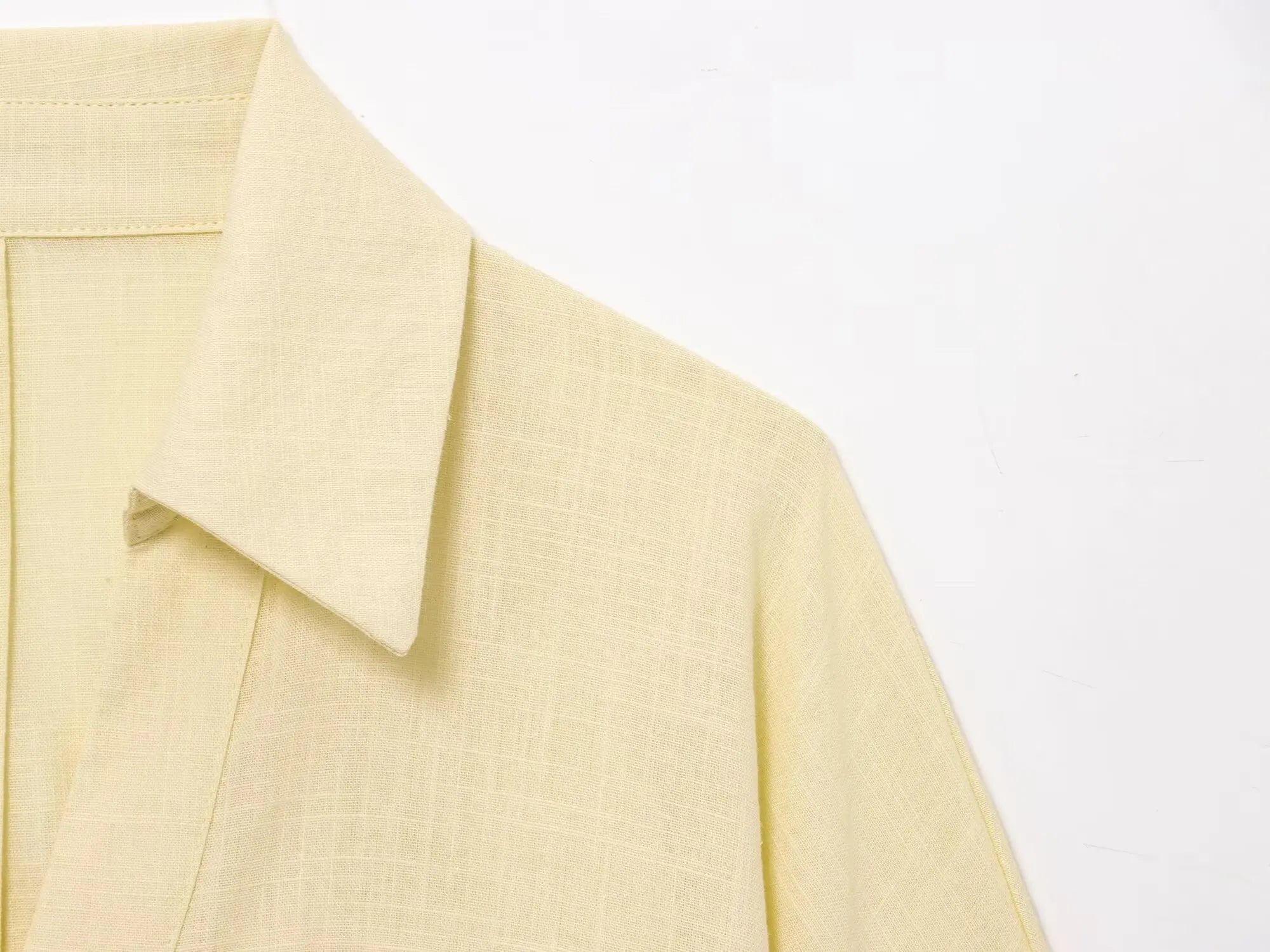 2025 Women Yellow Shirt Fashion Cotton Linen Wide-sleeved Short Shirt Single-breasted Casual Loose Blouse Mujer Roupas