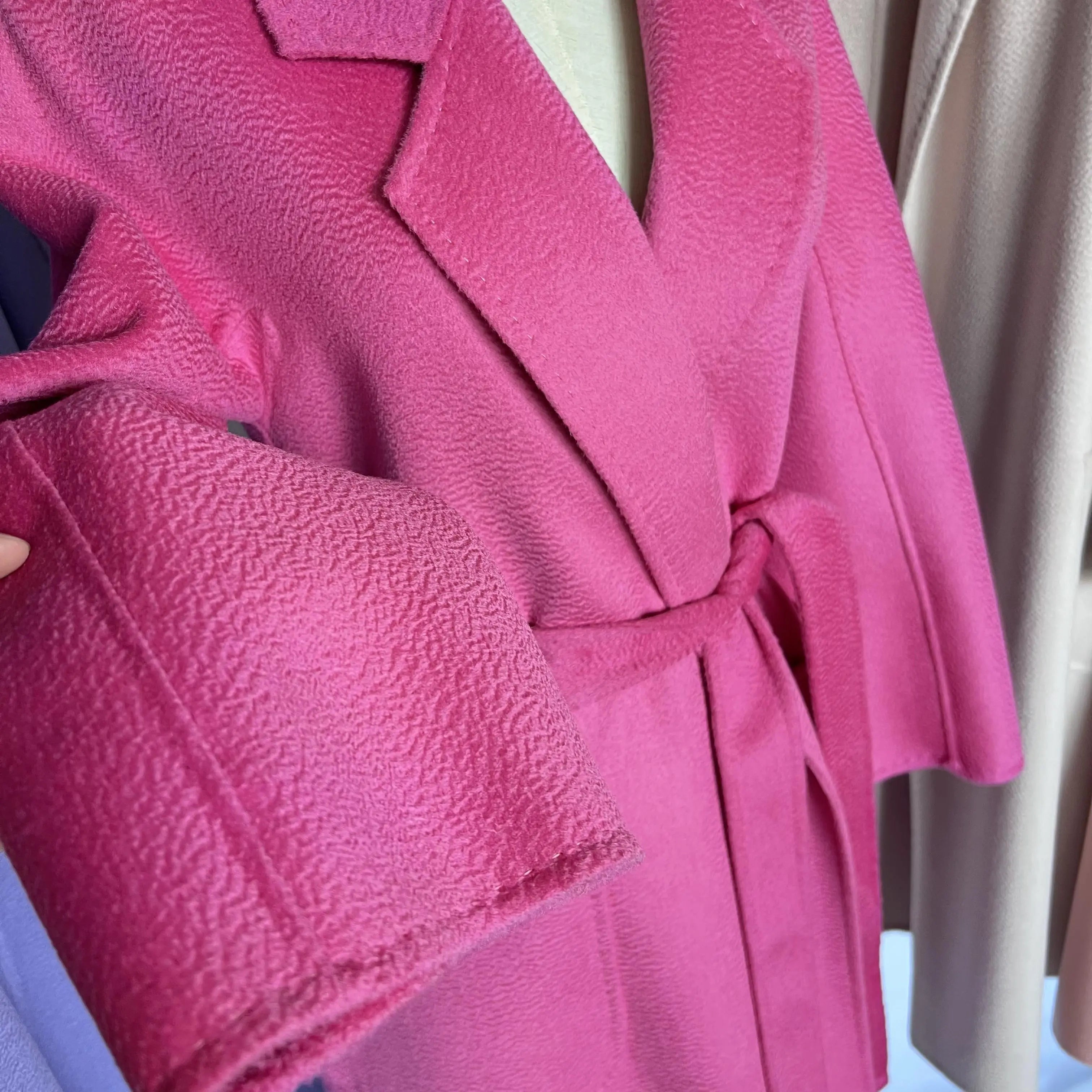 Cashmere Coat Female Winter Mid-Length Corrugated Coat Black Wool Coat Woman Autumn New Casual Fashion Red Beige Lace-Up Coat