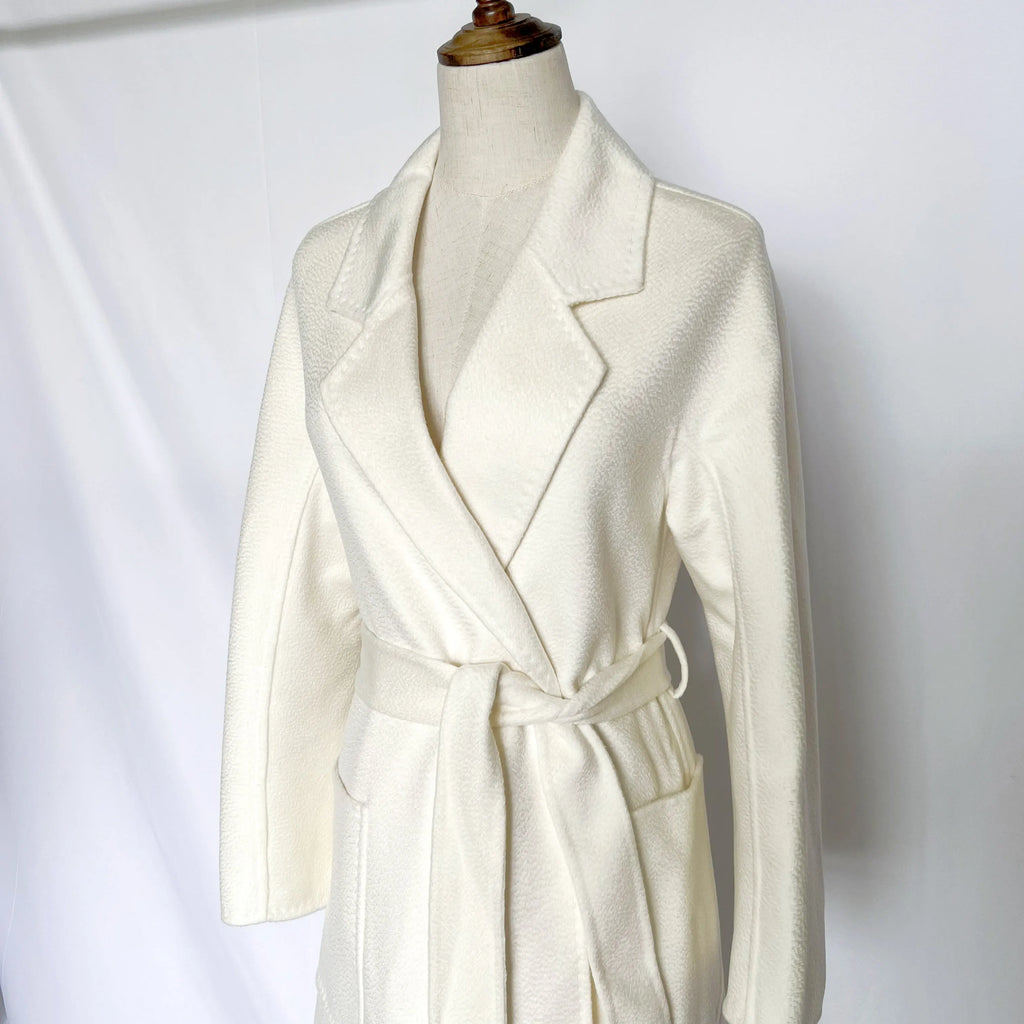 Cashmere Coat Female Winter Mid-Length Corrugated Coat Black Wool Coat Woman Autumn New Casual Fashion Red Beige Lace-Up Coat