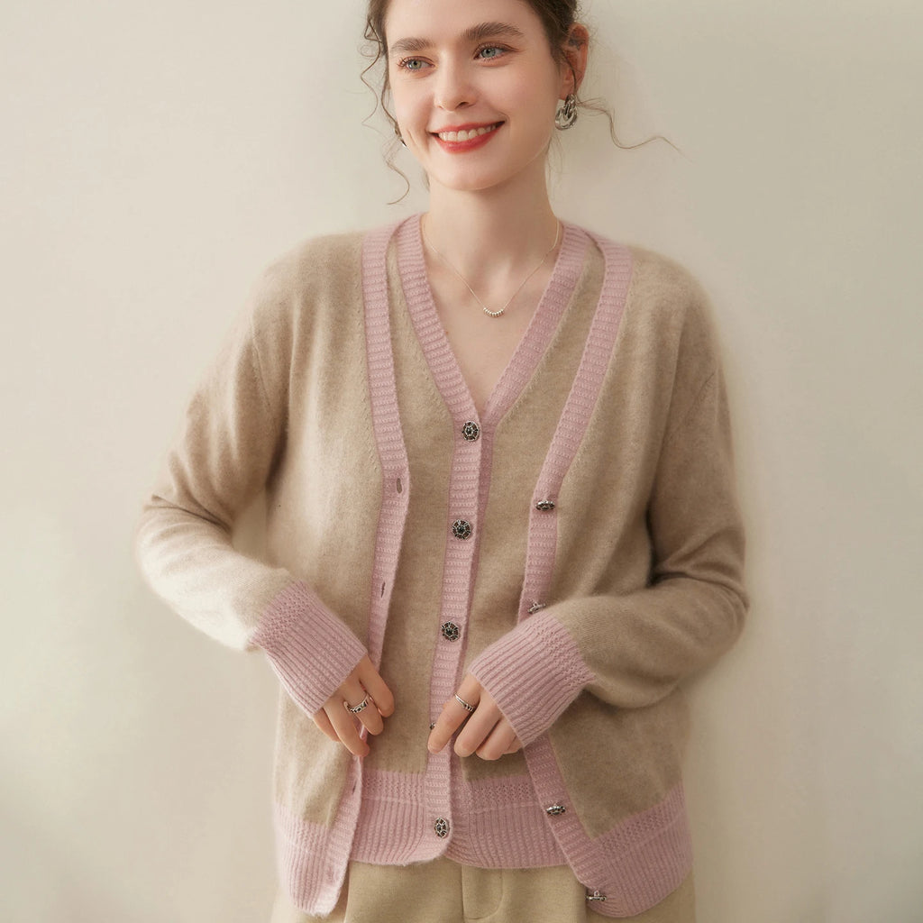 Women Cashmere Sweater V-neck  Cardigan and Vest Set Spring Autumn Winter 100% Cashmere Knitwear Long Sleeve Top Waistcoat Suit