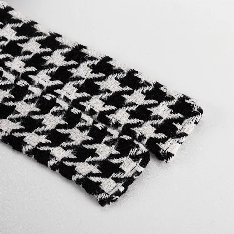 Long Coat Women Coats Work Turn Down Collar Houndstooth Thick Work Trench Streetwear Elegant Jackets Open Stith Autumn Winter