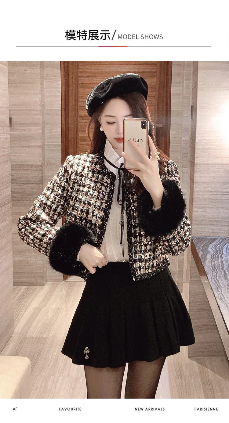 2024 autun winter Lady Short Coats For Women Casual Tweed Jackets Elegant Fashion Outerwears Chaquetas Casaco abrigos de mujer