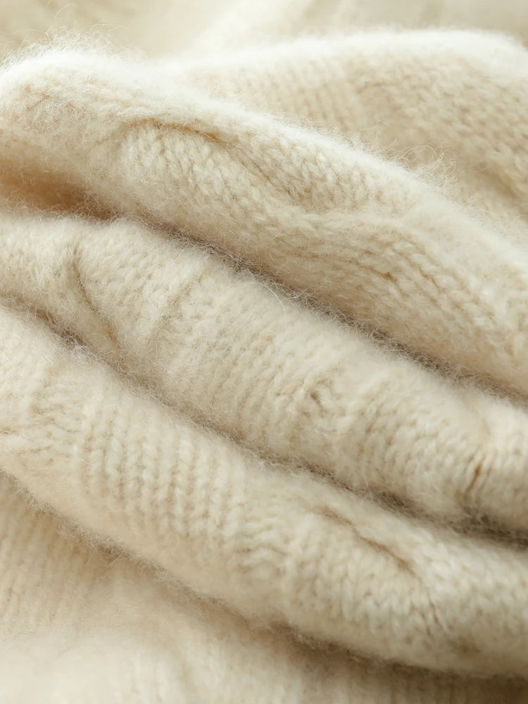 Luxury Women 100% Cashmere Sweater O-neck Cardigan Cable Knitting Thick Sweater Coat Autumn Winter Heavyweight Cashmere Clothes