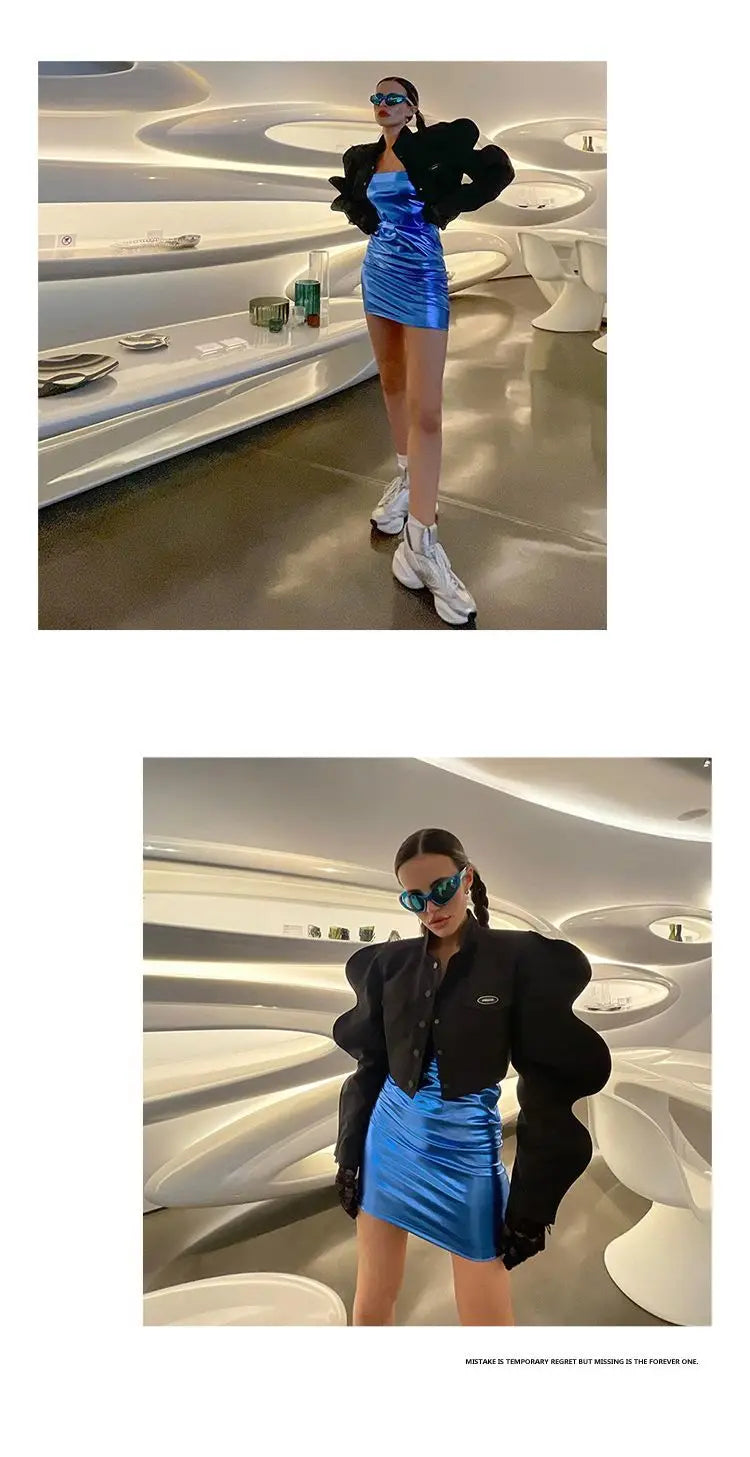 Women Coat Autumn Spring Euro-America Style Office Lady Fashion Short Jacket Long Wave Sleeves Girls Coat