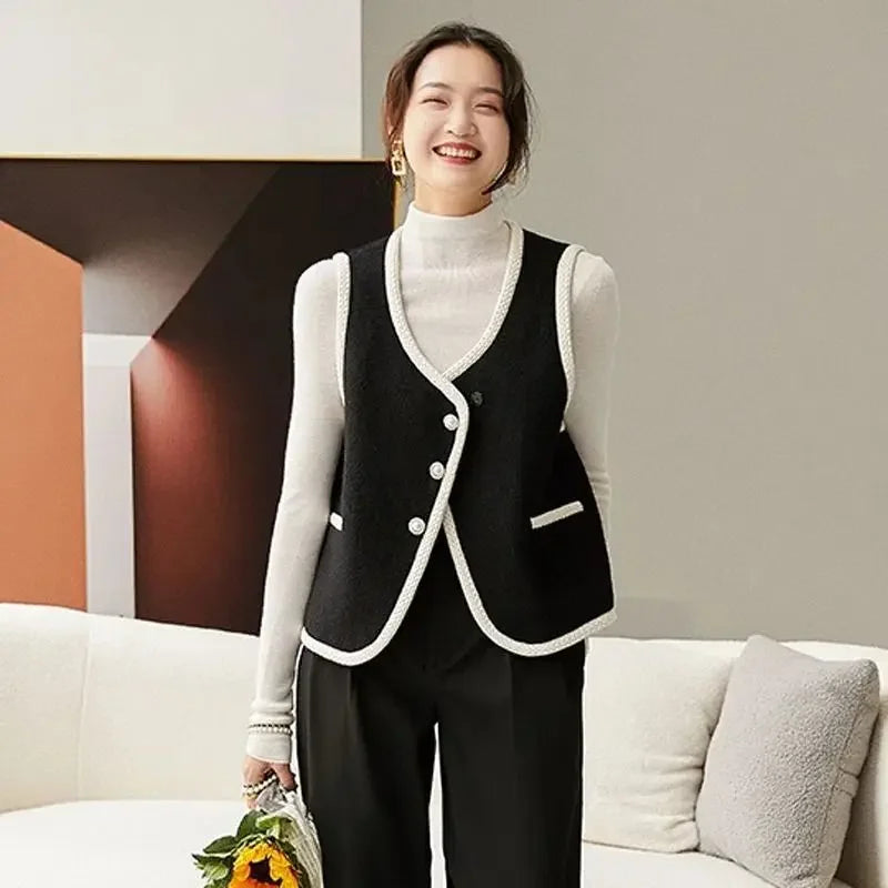 Vest for Women Clothes Fashion 2025 Black Insulated Sleeveless Wool Waistcoat Woman Cold Cheap Lightweight Padded Casual Elegant