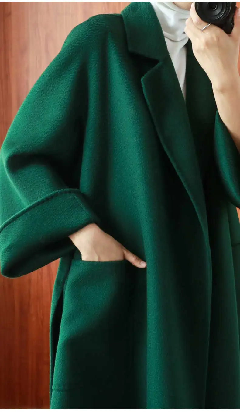 Women Double-Sided 20% Cashmere Wool Coat Jacket Women Long Beautiful Woolen Winter Autumn Warm Fashion Water Ripple Cloak