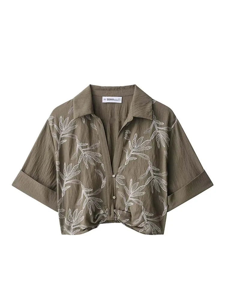 2025 Fashion Elegant Woman Embroidery Short Skirts Sets Women Leisure 2 Piece New Summer Lapel Short Tops +Skirts Two Piece