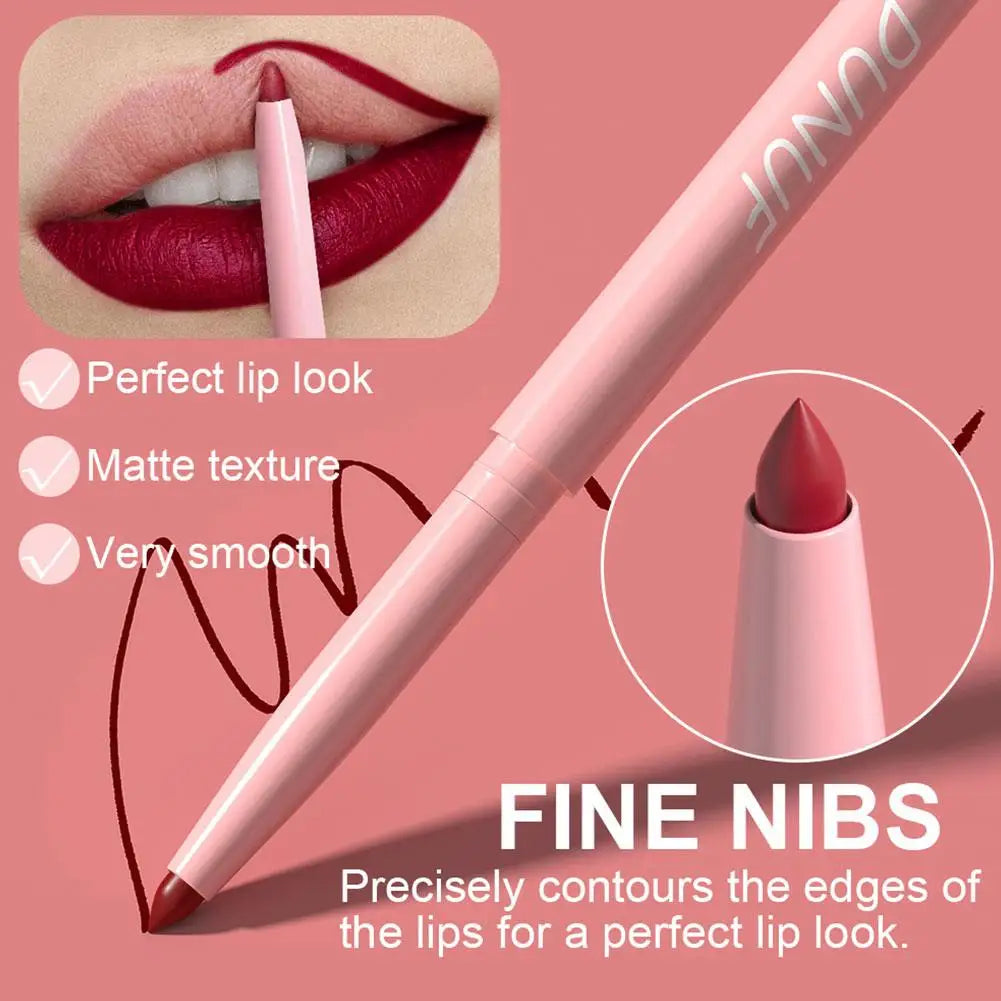 6 Matte Lip Liner, Red Pigment, Nude Brown Smooth Rose, Long-Lasting Rotating Lipstick Pencil Set, Women's Facial Cosmetics