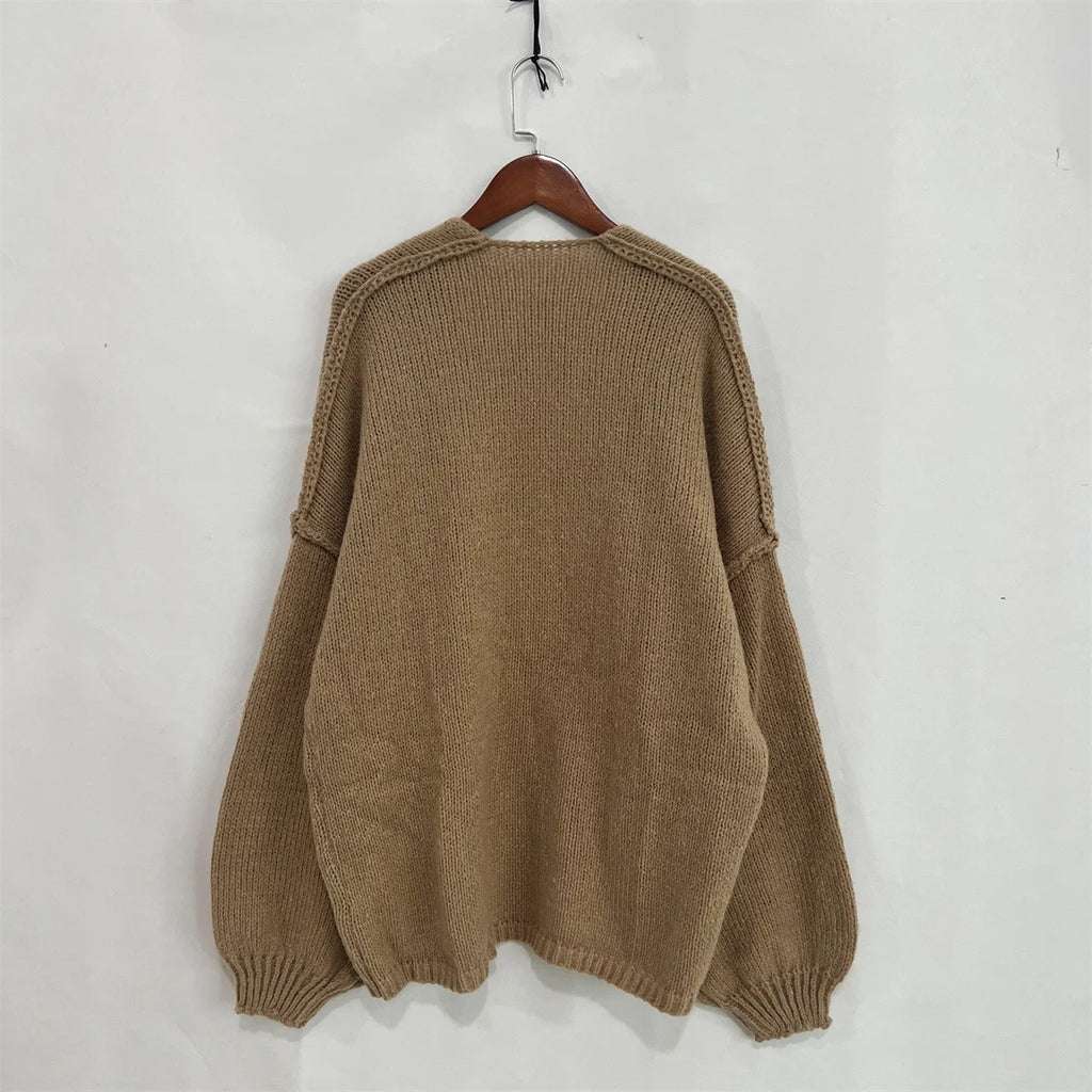 Autumn Winter New Casual Knitted Sweater Cardigan Jacket Loose Long Sleeve Solid Color Mid-length Sweater Women Cardigan Jacket