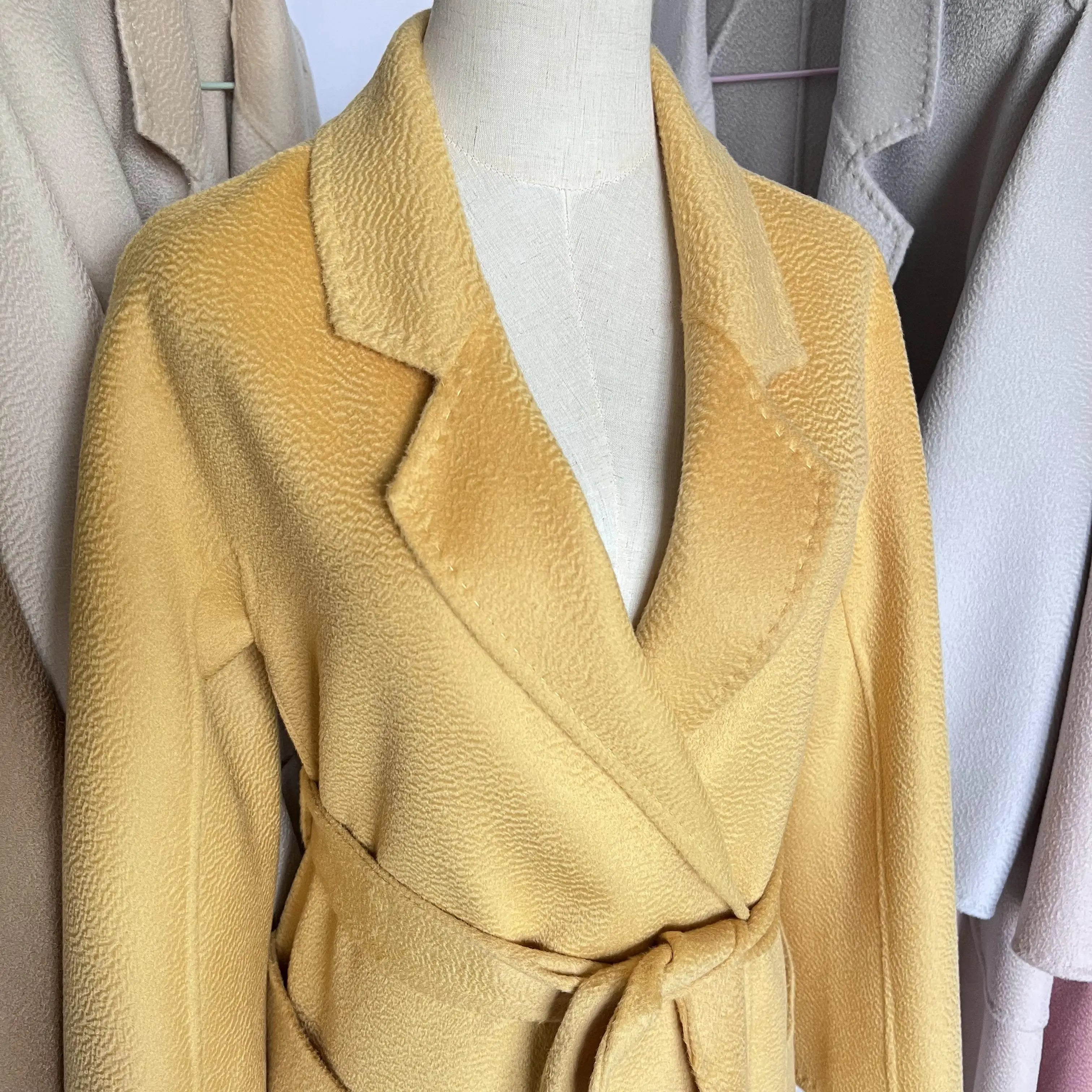 Cashmere Coat Female Winter Mid-Length Corrugated Coat Black Wool Coat Woman Autumn New Casual Fashion Red Beige Lace-Up Coat