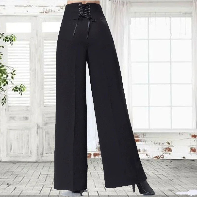 Women Trousers Latin Dance Pants Modern Dance Ballroom Dancing Wide-Leg Pants Ladies High Waist Casual Loose Chiffon Trousers