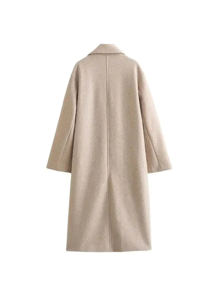 Women's Soft Loose Woolen Coat, Long Sleeve, Welt Pockets, Oversized, Female Outerwear, Chic Overcoat, Fashion
