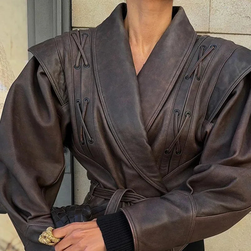 Autumn and Winter Faux Leather Jackets for Women 2025 Chic Dropped Shoulder PU Jacket Coat Casual Office Lady Blouses