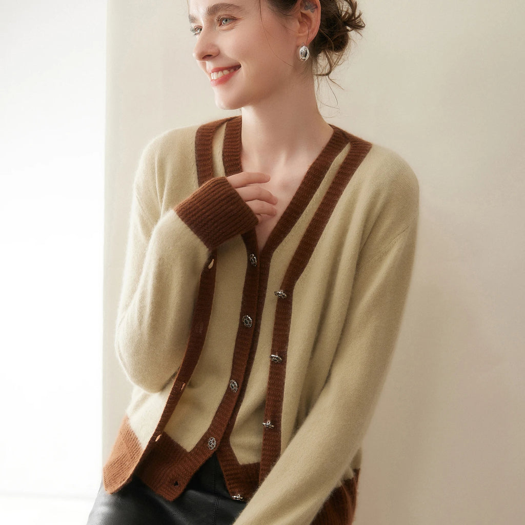 Women Cashmere Sweater V-neck  Cardigan and Vest Set Spring Autumn Winter 100% Cashmere Knitwear Long Sleeve Top Waistcoat Suit