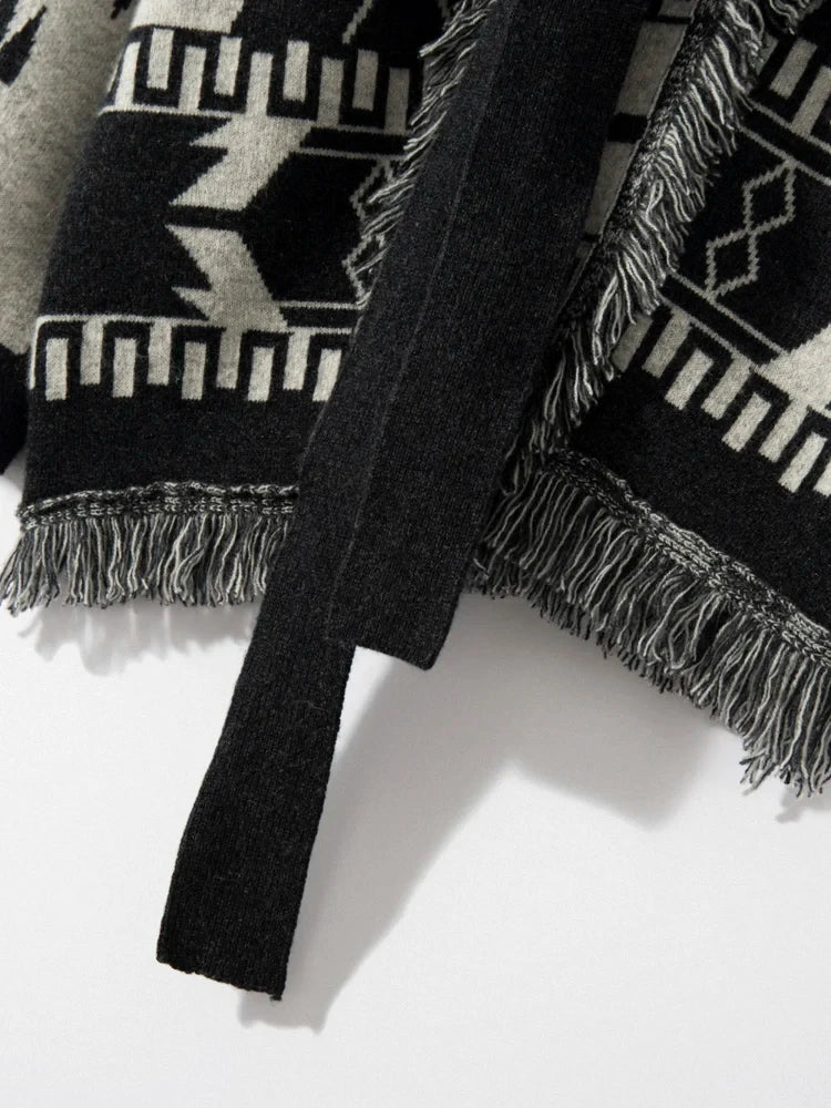 WQJGR Cashmere Cardigan Sweater Women Tassels Knit Jacquard Coat Winter High Quality Female Clothing Full Sleeve Tops