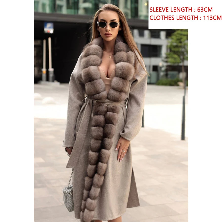Natural Wool Coats For Women Winter Warm Woolen Coat With Fur Trim Winter Long Coat Wool