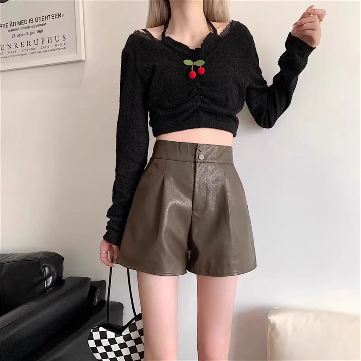 Fashion PU Shorts For Women 2025 Autumn Winter Retro New In Short Pant Solid High Waist Chic Shorts Lady Y2k Casual Street Wear