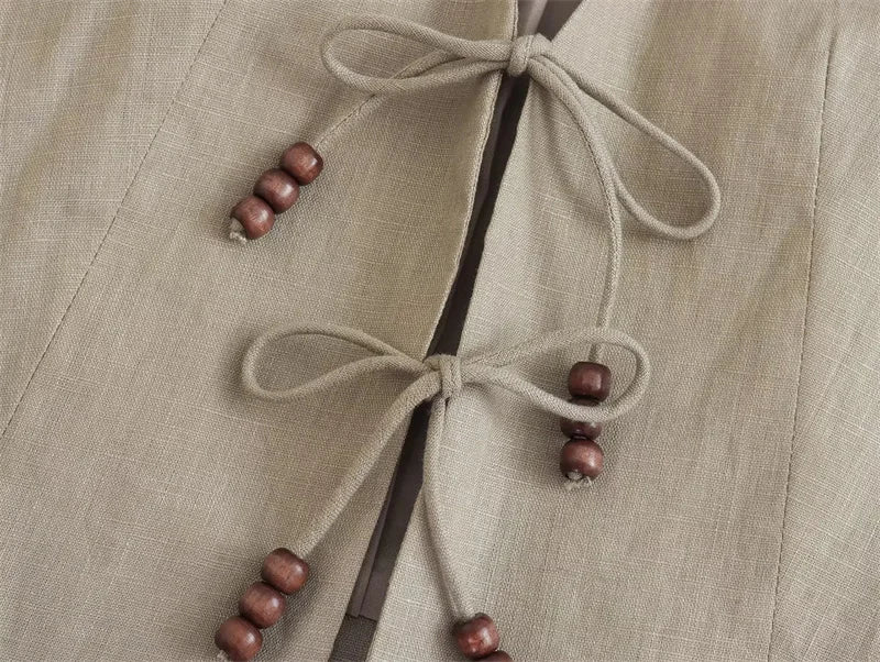 MUJER Beading Sleeveless Vest Woman V Neck Black Cropped Vest Women Jacket Tied Short Coats Waistcoat Women's Fashion Vests 2025