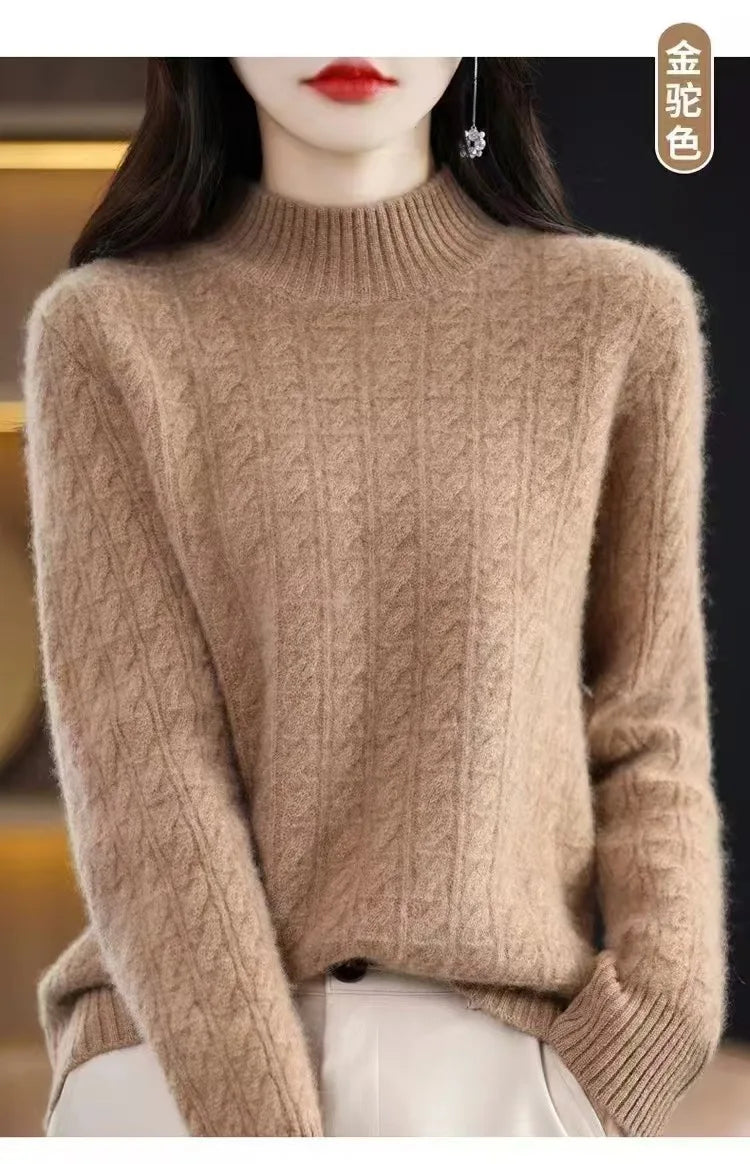 Cashmere Sweater Women's Autumn Winter New Half Turtleneck Bottoming Thickened Knitted Top Loose Solid Color