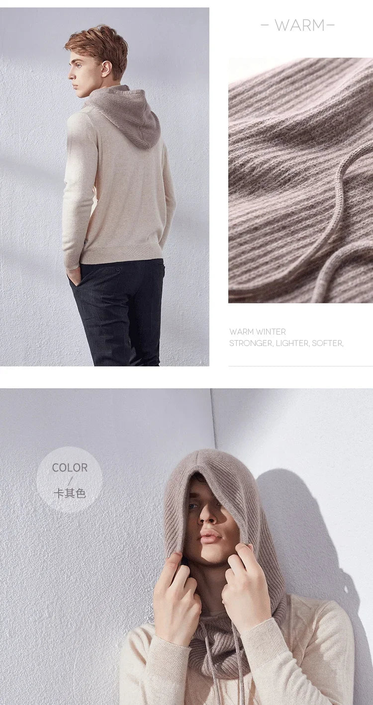 Wool Cashmere Knitted Hood Hat Scarf Elegant Hats Beanies Women Men Winter Neck Warm Balaclava Headgear Caps Unisex 4 New Colors