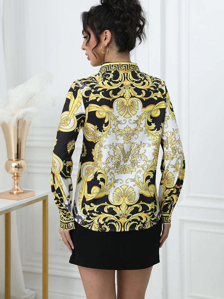 Fashion France style ladies shirts New elegant Women Blouses Fashion printed Long Sleeve Button-Down Tops blusa mujer