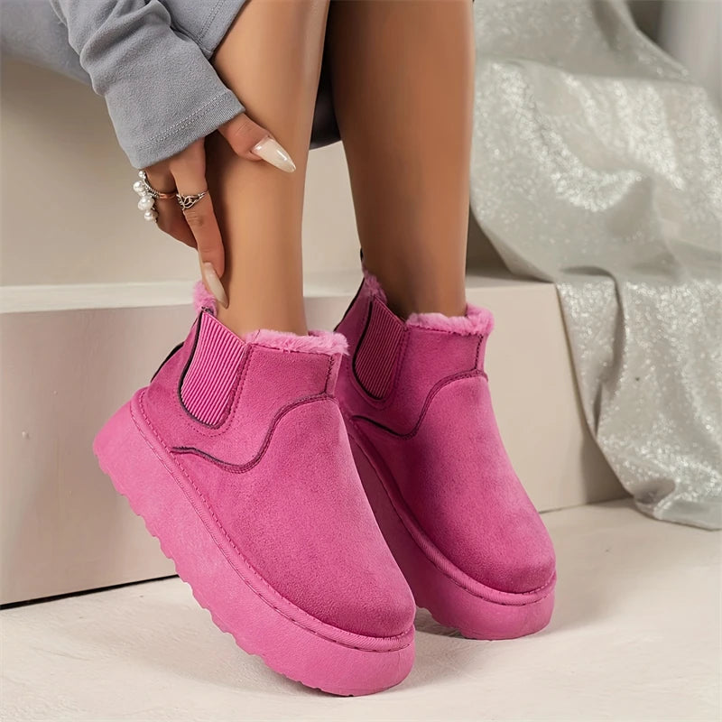 Winter Women Short Plush Warm Snow Boots Casual Shoes New Suede Fur Chelsea Ankle Boots Flats Platform Ladies Shoes Botas Mujer