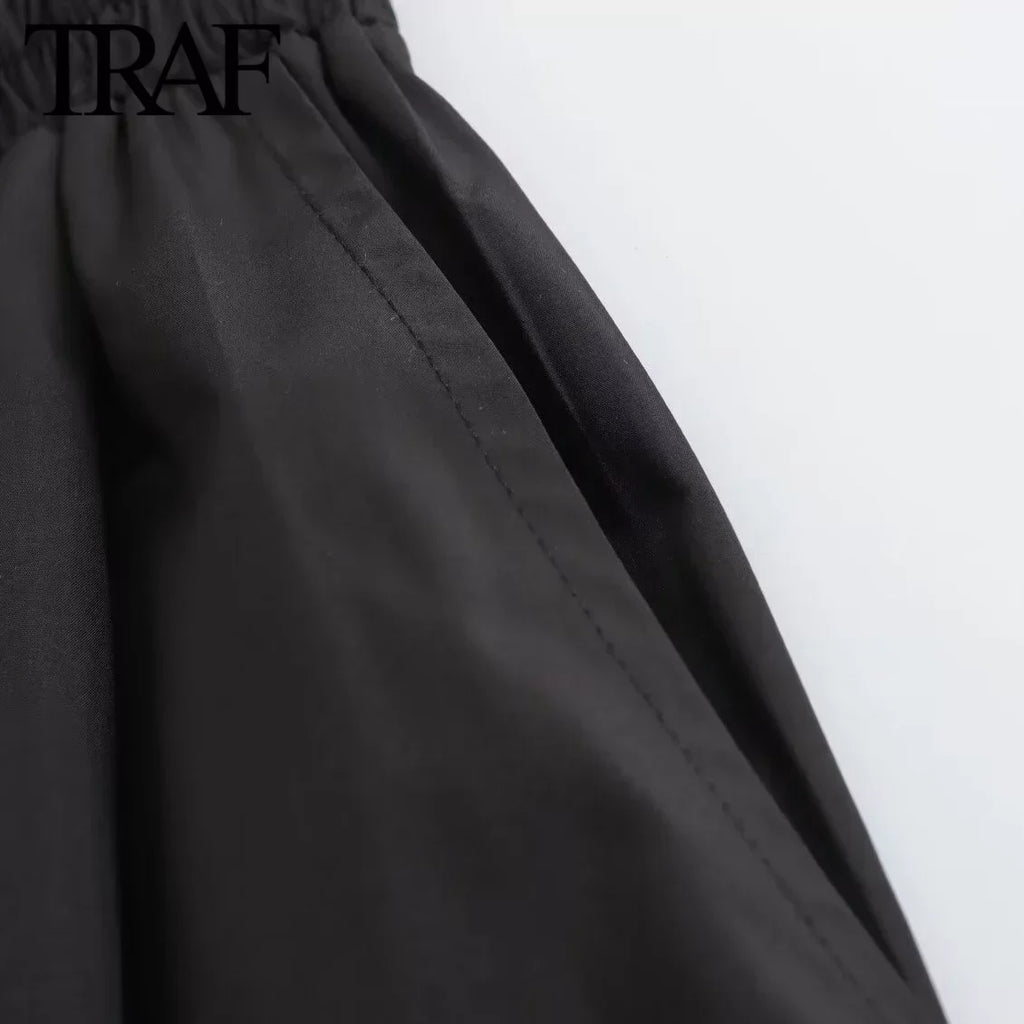 Mooyufon Women's Fashion Spring New Black Wide Pleated Swing Vintage Chic Female High Waist  Elegant A-line Long Skirt Mujer