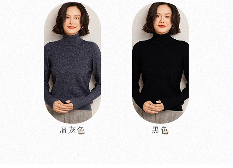 100% Pure Cashmere Sweaters Women' Lapel Knitted Pullover Casual Loose High-End Sweater Autumn New High-Neck Cashmere Base Shirt
