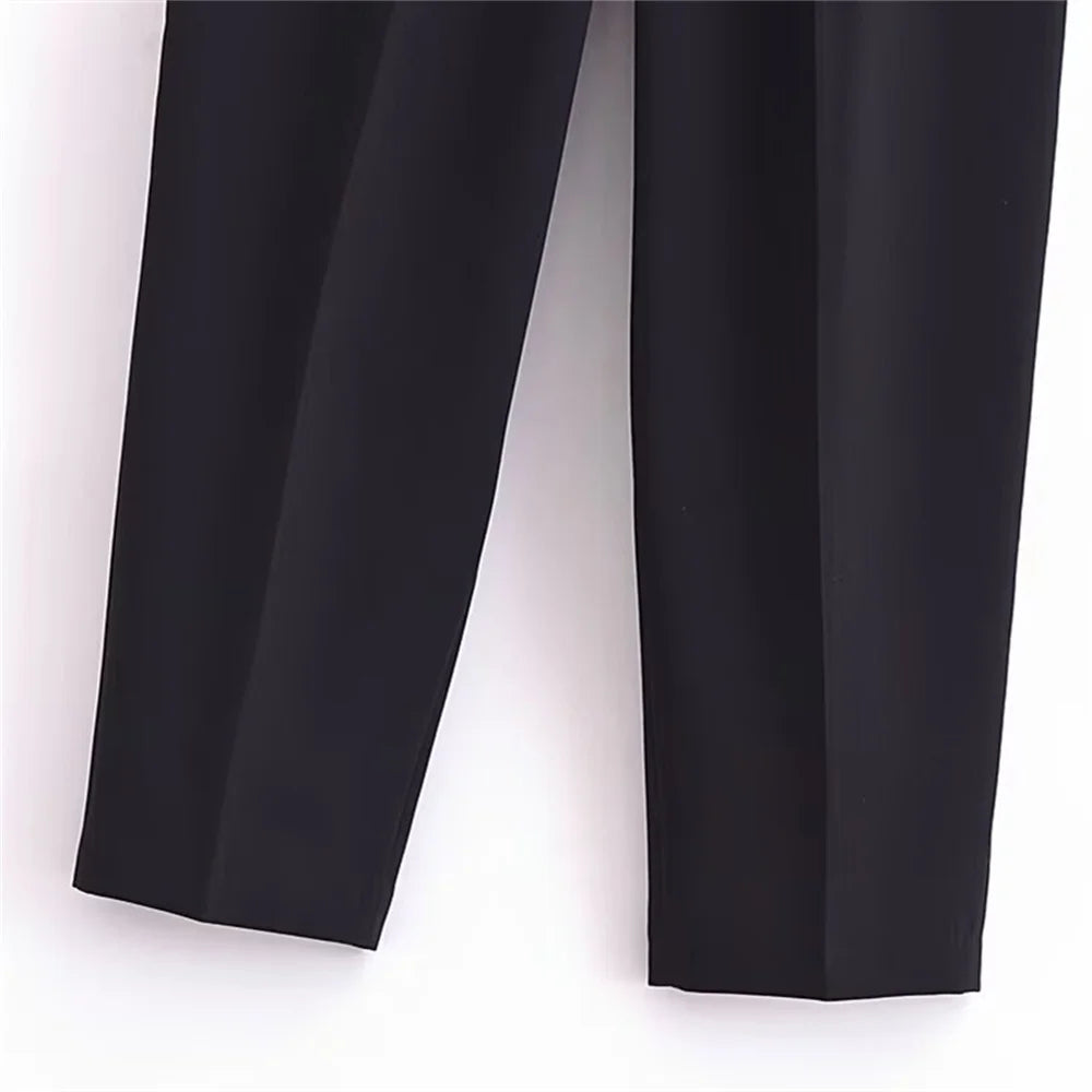 autumn new women's casual long sleeved top with open design, casual suit jacket with pleats and ankle pants set