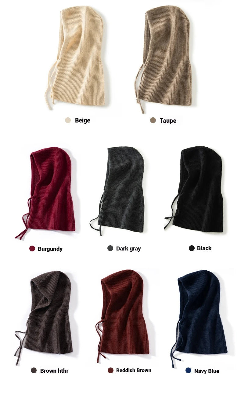Wool Cashmere Knitted Hood Hat Scarf Elegant Hats Beanies Women Men Winter Neck Warm Balaclava Headgear Caps Unisex 4 New Colors