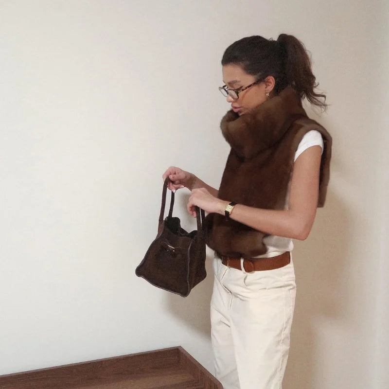 Fashion Medium-length Fur Coat Women Elegant Solid Lapel Hidden Button Loose Coats Lady 2025 Winter New Commute Office Outerwear