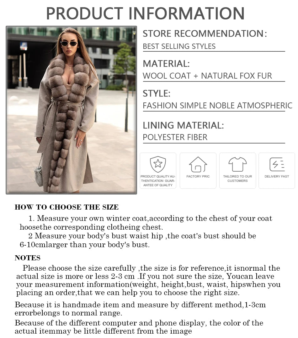Natural Wool Coats For Women Winter Warm Woolen Coat With Fur Trim Winter Long Coat Wool