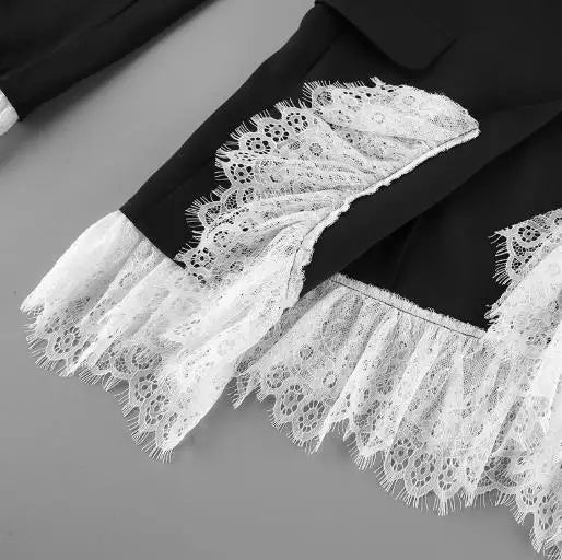 Women's Coat 2025 Autumn New V-Neck Lace Lace Queen Style Black Temperament Small Suit Coat Gorgeous Retro Elegant Coat