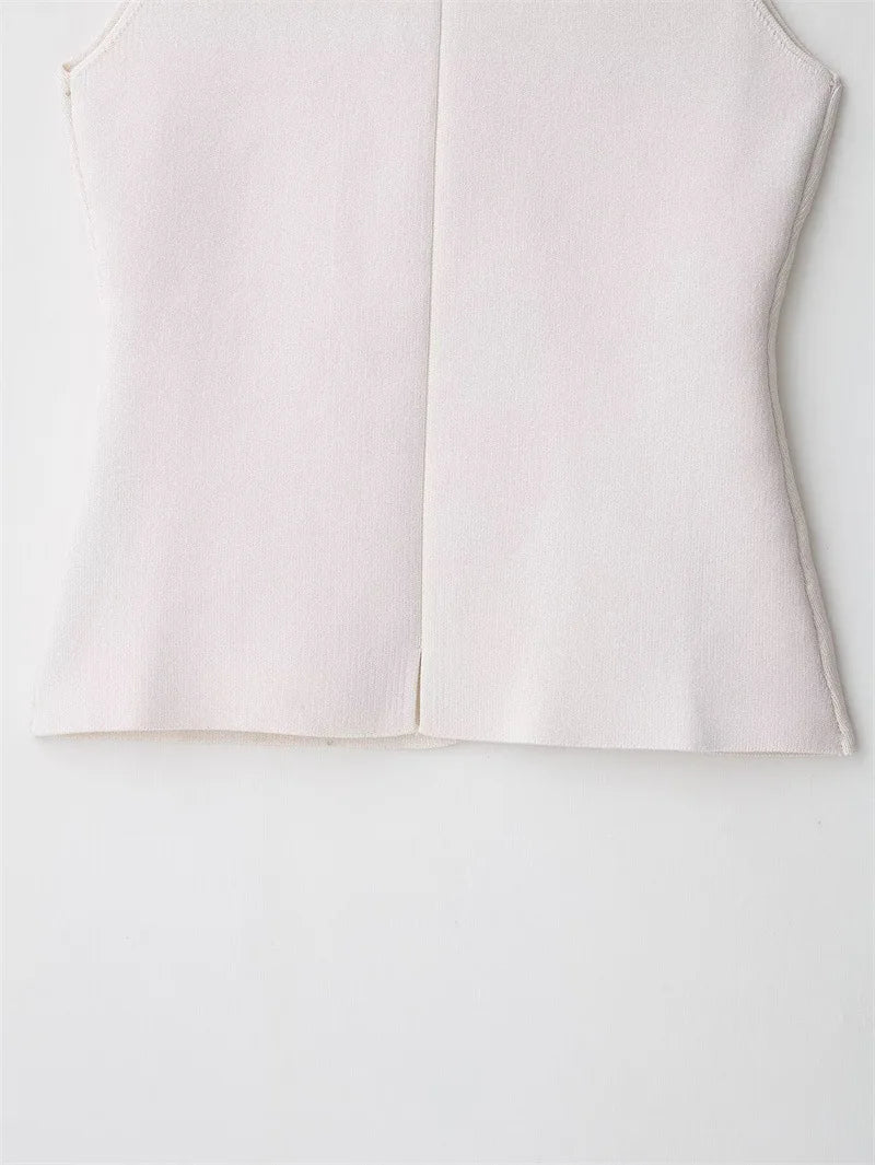 Chic Elegant Vests For Women 2025 Sleeveless V Neck Knitted Vests Sweater Summer Female Streetwear Casual Waistcoat Tops ﻿