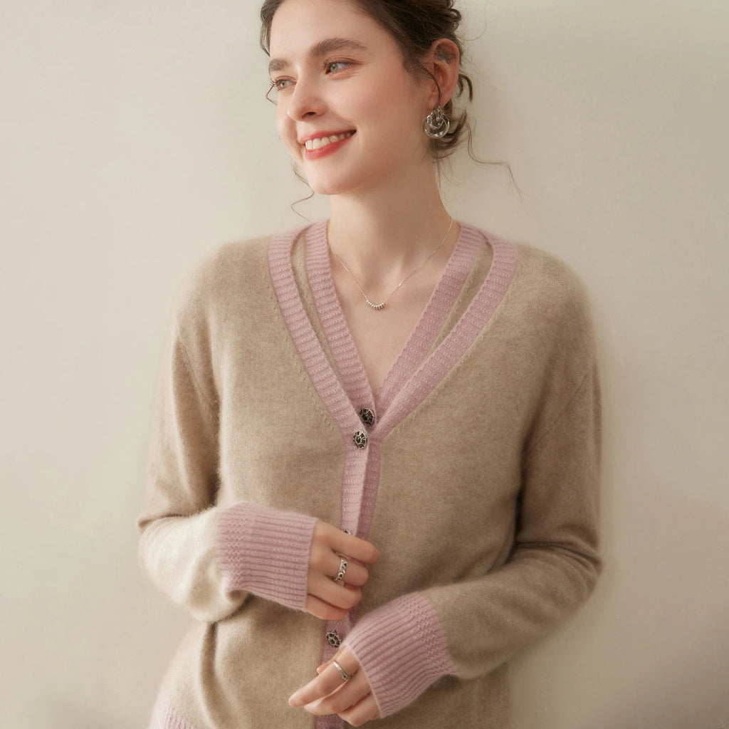 Women Cashmere Sweater V-neck  Cardigan and Vest Set Spring Autumn Winter 100% Cashmere Knitwear Long Sleeve Top Waistcoat Suit