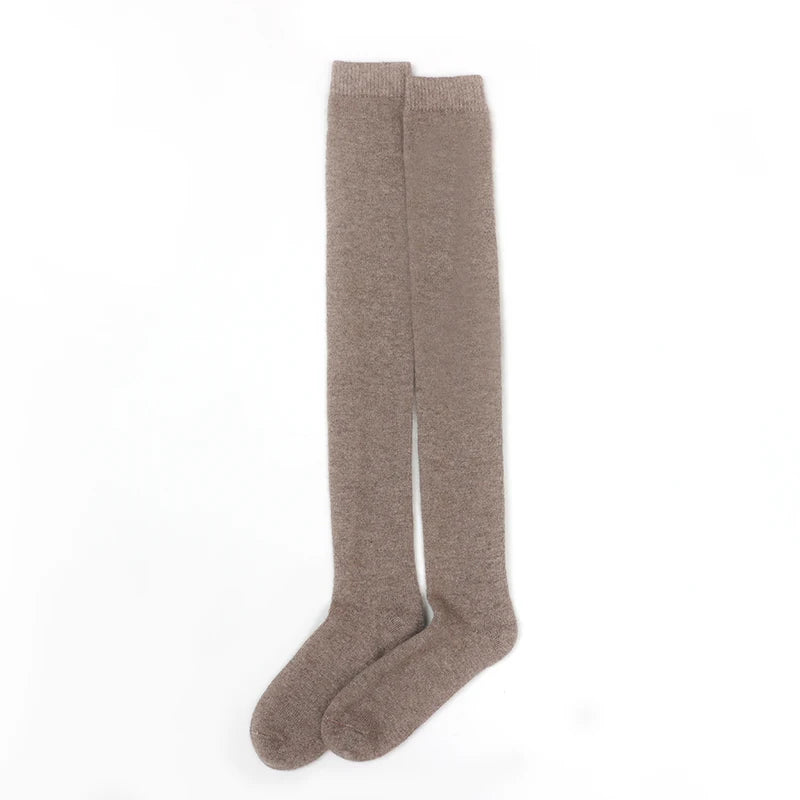 100% Cashmere Women Stockings New Fashion Autumn Casual Solid Color Warm Socks For Woman Soft Winter Knee High Socks Long