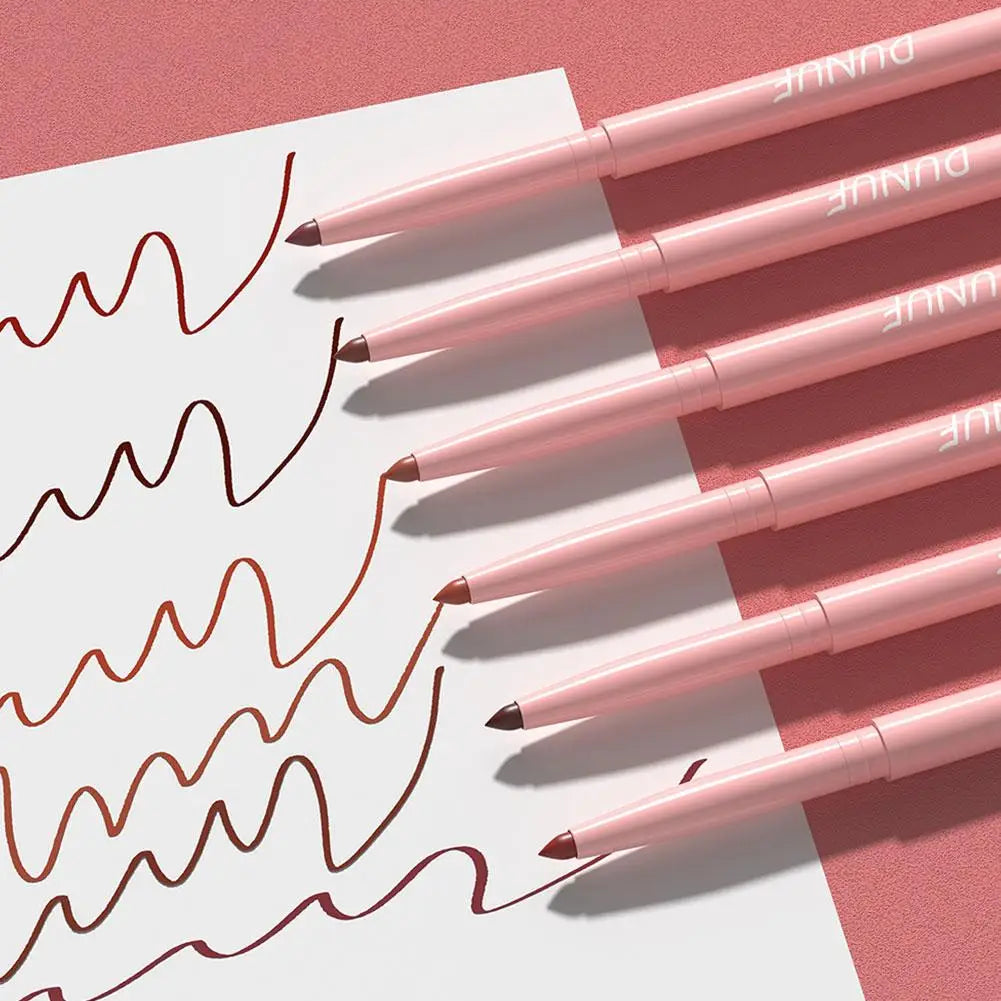 6 Matte Lip Liner, Red Pigment, Nude Brown Smooth Rose, Long-Lasting Rotating Lipstick Pencil Set, Women's Facial Cosmetics