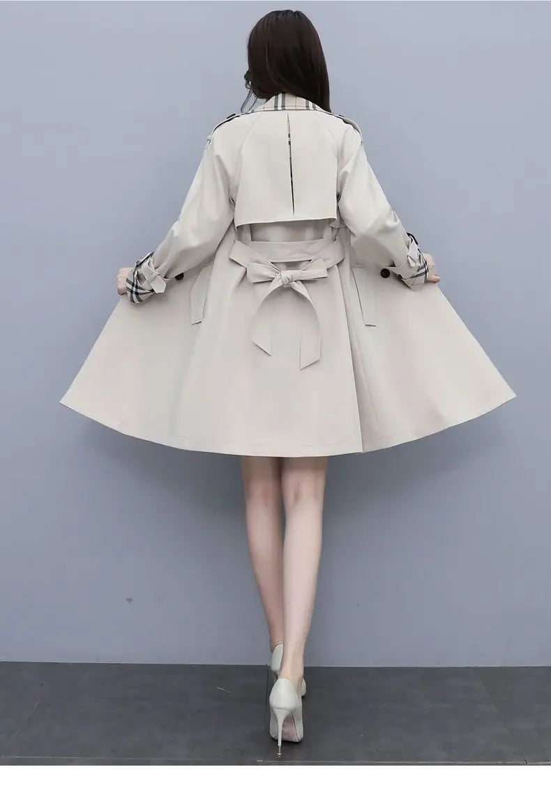 Women Trench Coat 2024 Spring New Style Lapel Collar Khaki Double Breasted Button Office Lady Windbreaker Coat