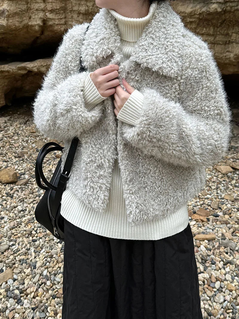 2024 Women Winter Warm Coat Furry Lambswool Coat Turn Down Coat Thick Jacket Tops For Women Coat Casaco Feminino