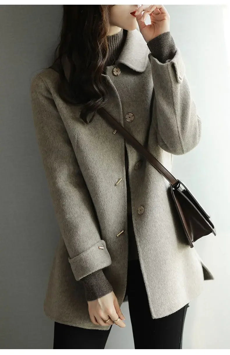 High End Minimalist and Fashionable Woolen Coat for Women in Autumn and Winter New Small French Style Casual Woolen Coat Blends